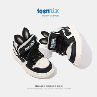 天美意（TEENMIX）天美意儿童棉鞋小孩加绒运动鞋休闲高帮滑板鞋中大童 黑色  34码