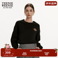 Teenie Weenie小熊女装2024早春复古慵懒风圆领印花套头卫衣女 黑色 155/XS