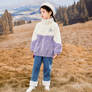 茵曼（INMAN）加绒童装女童羊羔绒外套23冬款中大童加厚菠萝格毛绒外套 紫色 140cm