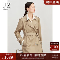 玖姿·安娜蔻都市工装风撞色腰带纽扣肩袢X型风衣女2024春季 卡其 S