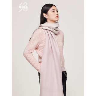鄂尔多斯1980纯羊绒双面格纹长围巾保暖舒适时尚百搭 淡粉紫 180cmX35cm