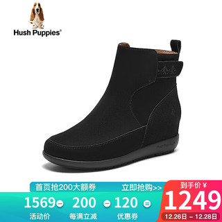 暇步士（Hush Puppies）短靴女高帮英伦风内增高时尚筒靴B4M11DD3 黑色 36