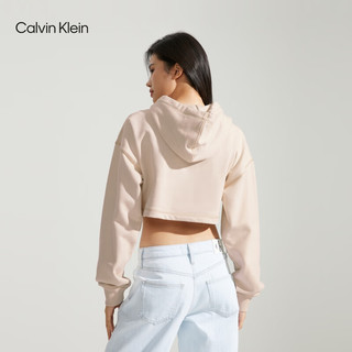 Calvin Klein Jeans24春季女士街头潮流短款刺绣纯棉连帽卫衣J222540 YBI-象牙黄 S