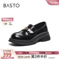 BASTO 百思图 24春季时尚学院风乐福鞋粗跟女单鞋MA237AA4 黑色 37