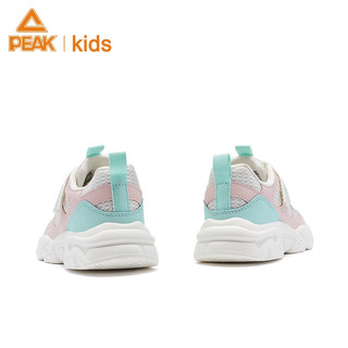 匹克童鞋儿童休闲跑步鞋网面运动鞋魔术贴舒适脚感鞋 米白 31