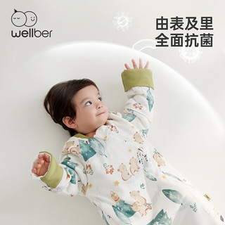 威尔贝鲁（WELLBER）婴儿睡袋秋冬加厚感温标宝宝防踢被子可脱半袖恒温一体式儿童睡袋 月下森林【薄棉60g】15-20℃ 70(身高60-70)