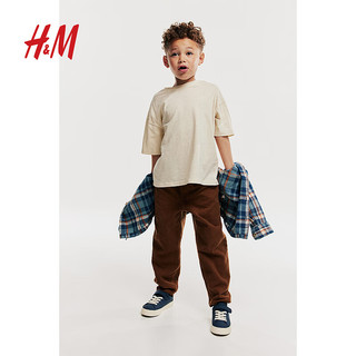 H&M童装男童舒适衬衫T恤长裤3件式棉质套装1175678 蓝色/格纹 140/68