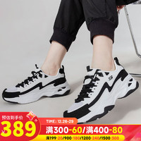 斯凯奇（SKECHERS）女鞋四代闪电熊猫鞋厚底增高老爹鞋网面透气运动鞋女 白色/黑色/透气记忆鞋垫 38/内长25cm