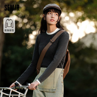 森马（Semir）森马长袖T恤女短款做旧复古紧身2024春季街头字母套头衫潮酷 黑色90001 160/84A/M