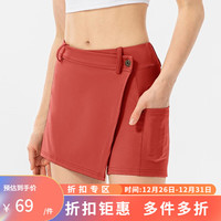 LOVMOVE 瑜伽短裙女假两件健身短裤带手机口袋速干跑步运动裙紧身 绯红色 L