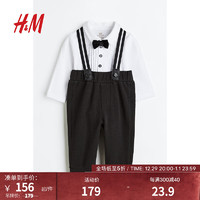 H&M童装女婴宝宝套装2件式汗布无尾礼服套装1112142 黑色/白色 52/40
