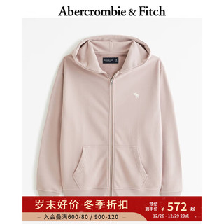 ABERCROMBIE & FITCH男女同款 美式小麋鹿休闲秋冬拉链开襟连帽衫卫衣 355496-1 浅粉色 L (180/108A)