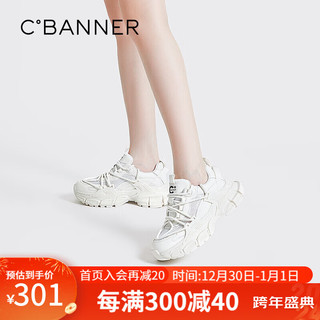 C.BANNER 千百度 女鞋2023春夏时尚休闲鞋厚底老爹鞋松糕底运动鞋网面A23110506