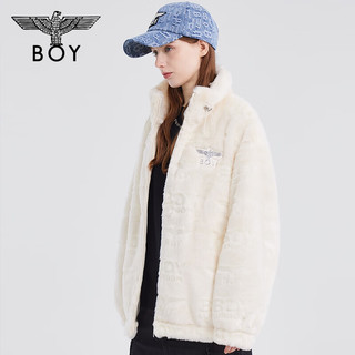 BOY LONDON【范丞丞同款】秋冬款短外套时尚满印宽松仿毛绒外套N23007 白色 S