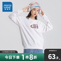 真维斯秋季女装长袖圆领卫衣时尚潮流上衣印花LE 漂白色8100 165/84A/XS