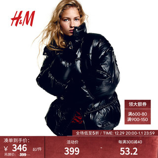 H&M女装棉服保暖立领绗缝舒适宽松长袖外套1161626 黑色 155/80A