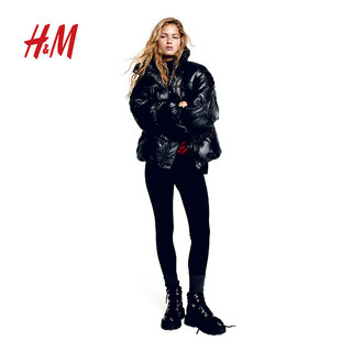 H&M女装棉服保暖立领绗缝舒适宽松长袖外套1161626 黑色 155/80A