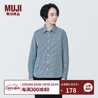 无印良品 MUJI 水洗 平纹 衬衫领 长袖衬衫 女士衬衣外套 BC2JEC4S 烟熏绿色条纹 M(160/84A)