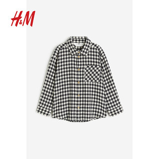 H&M童装男童儿童棉质圣诞格纹法兰绒衬衫礼服1163548 黑色/格纹 150/76