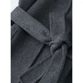 洛可可（ROCOCO）/ROCOCO秋季简约气质V领系带收腰显瘦羊毛保暖毛呢大衣外套 灰色 S