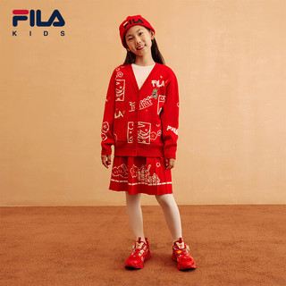 FILA 斐乐 龘龘龙斐乐儿童童装2024服装中大童女童拜年服红色毛衣 传奇红-RD 150