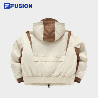 FILA FUSION斐乐棉服女2024春休闲撞色连帽外套 麦灰浅卡其-LK 175/92A/XL