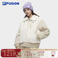 FILA FUSION斐乐潮牌棉服女2023冬时尚休闲仿羊羔绒翻领外套 糖砂白-IV 170/88A/L