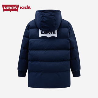 Levi's  李维斯童装男童中长款棉服保暖连帽外套 深靛蓝 140/68