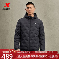 XTEP特步门店同款轻薄羽绒服防泼水连帽男保暖外套977429190153 正黑色 M