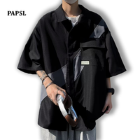PAPSL 设计感拼接短袖衬衫男夏季日系宽松休闲翻领工装衬衣男外套