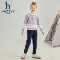 哈吉斯 品牌童装女童长裤冬弹力加厚保暖时尚简约一体绒长裤 藏蓝 160