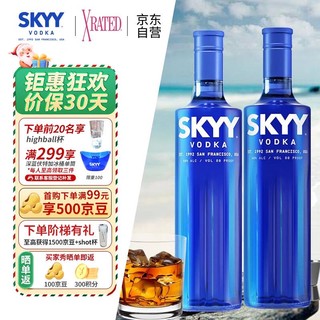 SKYY 深蓝 伏特加原味 原装进口洋酒鸡尾酒基酒 750ML*2瓶组套装