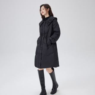 ERAL 艾莱依 羽绒服女冬季中长款黑色大翻领新款加厚鸭绒轻奢小个子外套