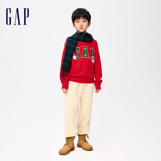 Gap【圣诞系列】男女童冬季2023LOGO洋气宽松针织毛衣889923 红色 160cm(XL)亚洲尺码