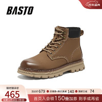 BASTO 百思图 2023冬季新款商场同款时髦工装马丁靴粗跟男短靴30709DD3 卡其色/黑色绒里 39
