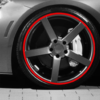 铭仕 反光汽车轮圈贴纸 轮毂贴膜装饰改装 车轮轮胎圈贴 摩托车贴纸 k5k2K3君威索纳塔 反光红 17寸 一套