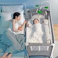 COOL BABY 酷豆丁 婴儿床拼接大床便携式可折叠婴儿床新生儿可移动多功能bb床 月光灰基础款