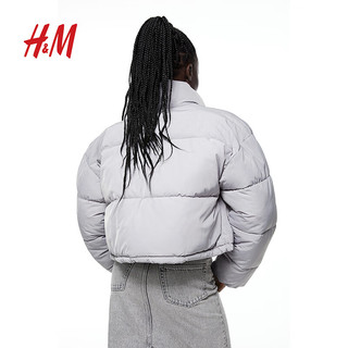 H&M 女装棉服保暖梭织立领短款时尚休闲外套1161620 浅灰色 170/104A