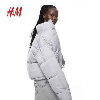 H&M 女装棉服保暖梭织立领短款时尚休闲外套1161620 浅灰色 170/104A