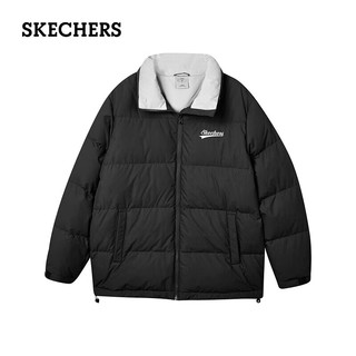 斯凯奇（Skechers）男女同款梭织羽绒服立领外套保暖舒适L423U080 碳黑/0018 M