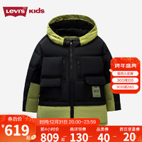 Levi's李维斯童装男童三防面料羽绒服90%含绒量保暖儿童上衣 黑美人 130/64