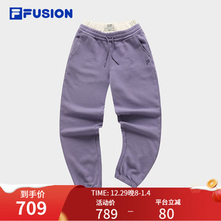 FILA FUSION斐乐潮牌针织长裤女2024春季时尚纯棉收口运动裤 明耀紫-PU 160/62A/S