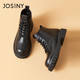 JOSINY 卓诗尼 黑色马丁靴女2023新款冬季厚底粗跟短靴炸街增高真皮瘦瘦靴