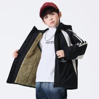 最最 男童加绒加厚棉服外套2023新款冬装中大儿童连帽棉衣外穿短款