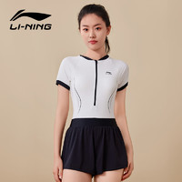 李宁（LI-NING）泳衣女连体平角泡温泉二合一游泳衣女士时尚大码泳装4612黑白 M