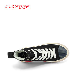 KAPPA卡帕经典帆布鞋子女鞋休闲百搭板鞋高帮厚底显高小白鞋 黑色 42