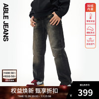 ABLE JEANS【直筒滑板裤】冬季男士宽松直筒绒里质感牛仔裤 【高弹】烟灰黑-加绒款 32/32