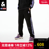 杰克·琼斯（JACK&JONES）春NBA联名湖人队logo字母刺绣双侧拼色条纹潮流卫裤男款22411D010 E40黑色 165/72A/XSR