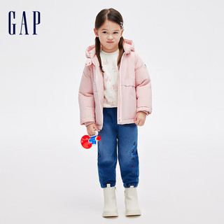 Gap女幼童冬季2023LOGO连帽羽绒服837120防风保暖短款外套 粉色 90cm(1-2岁) 亚洲尺码