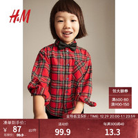H&M童装男童儿童棉质圣诞格纹法兰绒衬衫礼服1163548 红色/格纹006 90/52